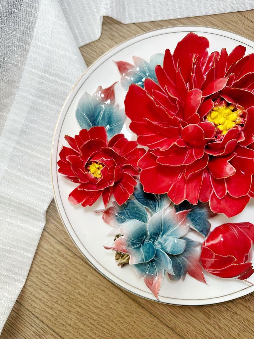 中国洛陽名物牡丹磁ボタン花平面彫刻 レリーフ 立体彫刻 プレゼント花